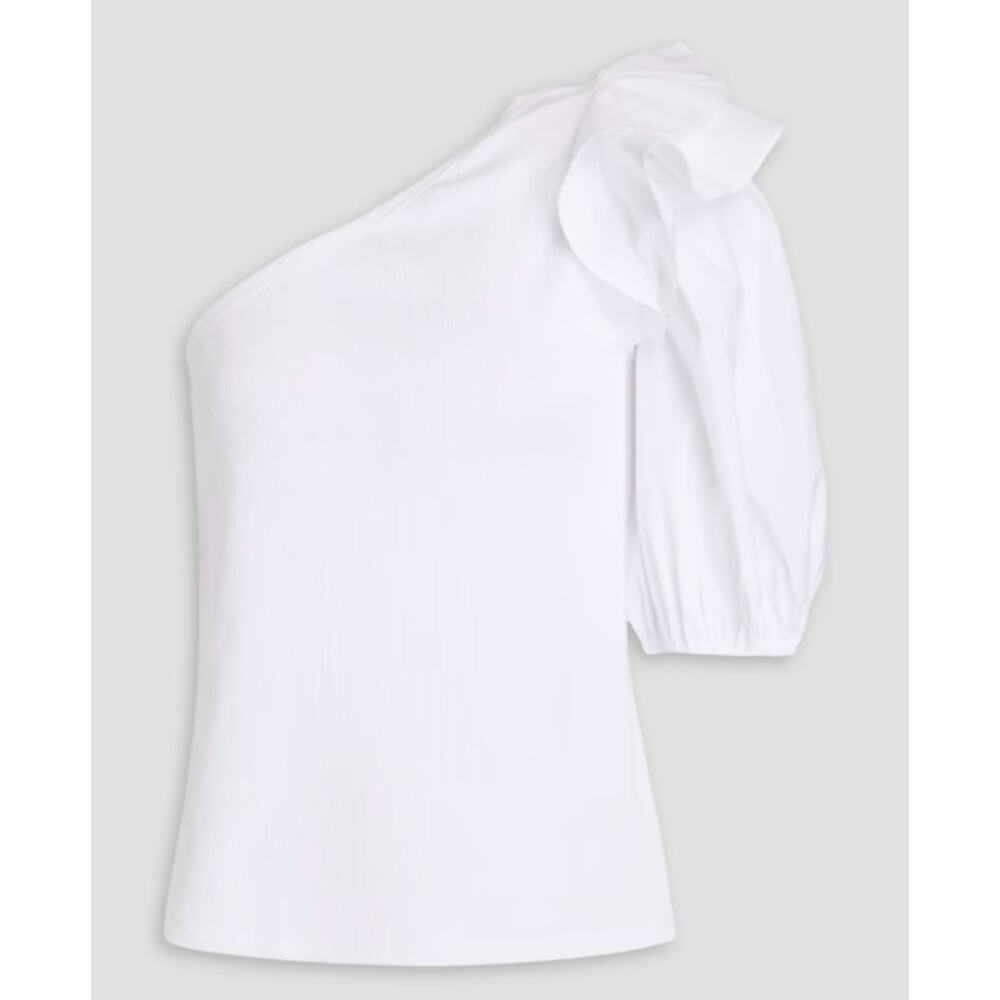 Veronica Beard Women's Diantha One Shoulder Ribbed Ruffle Top NWT 348 White
